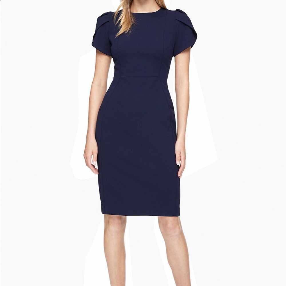 NWOT Calvin Klein Scuba Suede Tulip Sleeve Sheath Dress 14  MAKE AN OFFER!